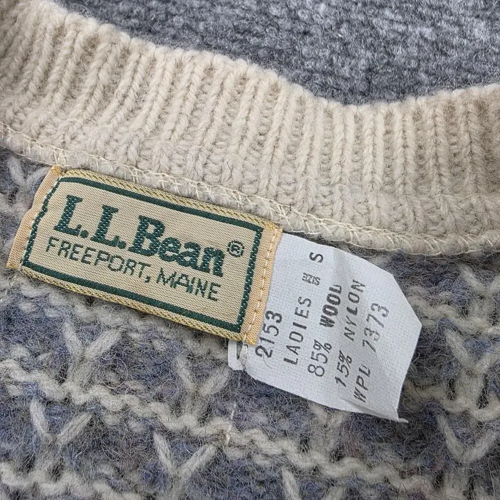 Vintage LL Bean Sweater Womens Small Blue Check Wool Button Cardigan Knit USA - Picture 2 of 13